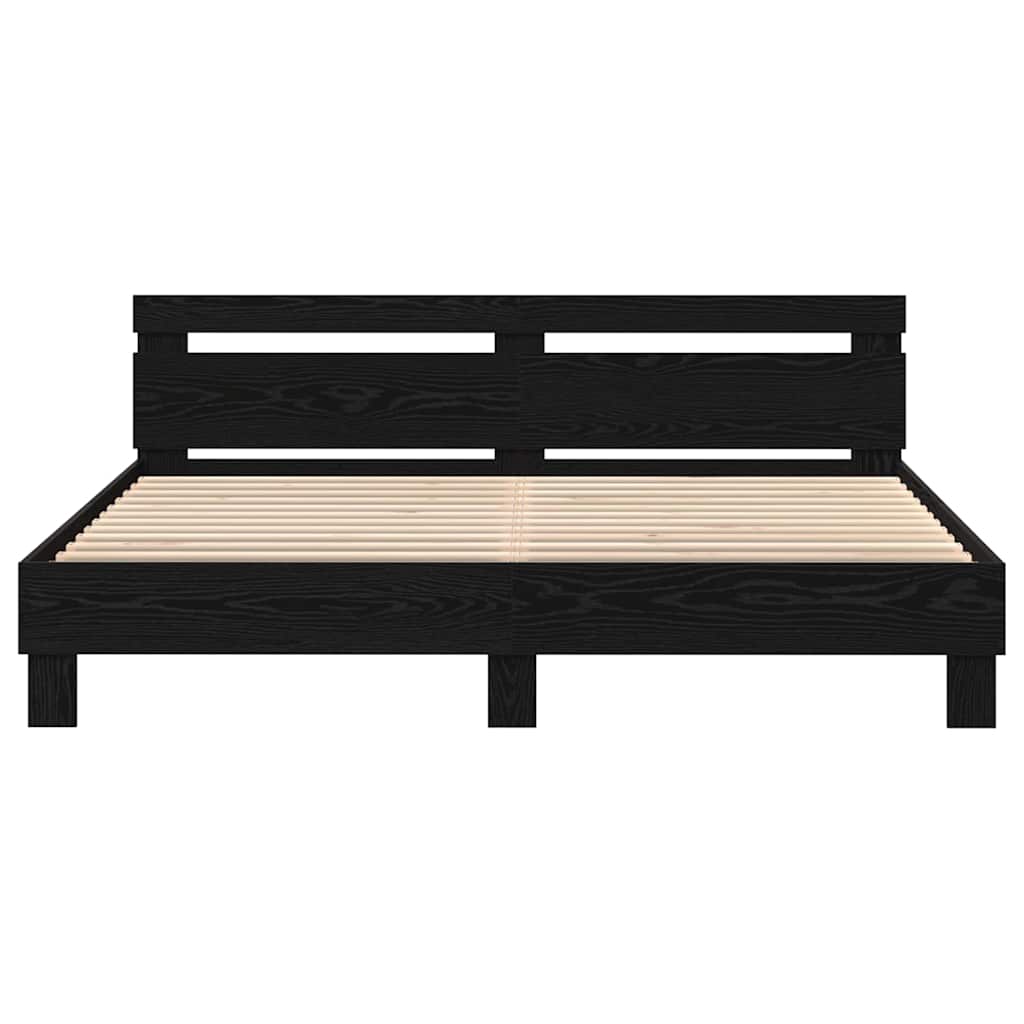 Bed Frame in Black Oak Finish 200 x 200 cm Engineered Wood