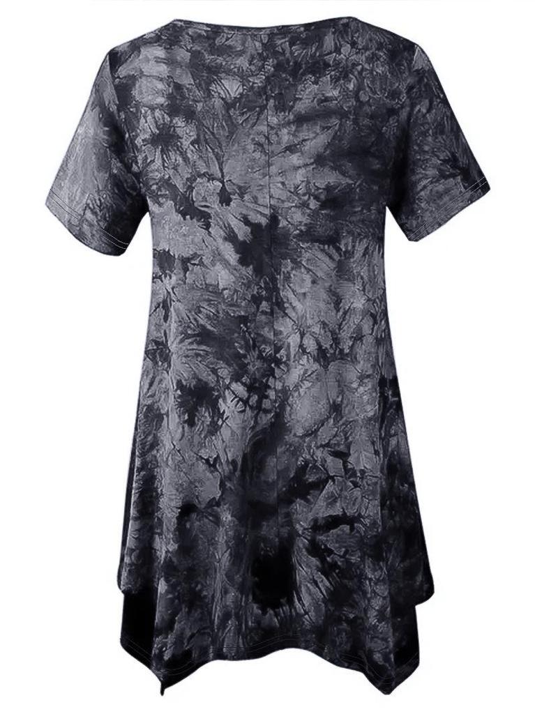 Women's Plus Size Tie-dye V-neck Irregular Hem Short Sleeve Loose Top