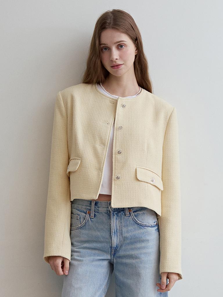 Oder Clear Button Tweed Jacket - Butter