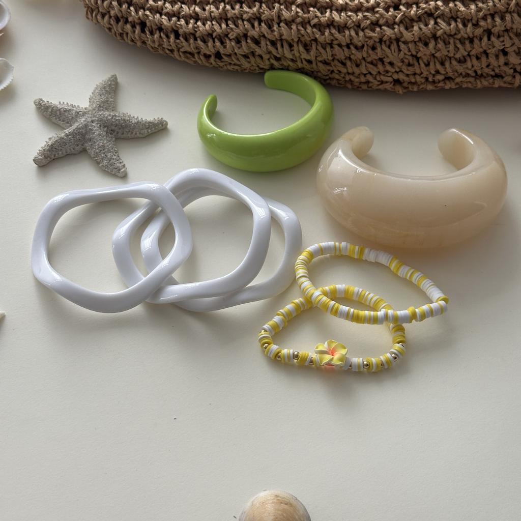 Fashion Summer Wide Geometric Resin White Beige Bangles Irregular Chunky Bracelets Bangle Jewelry Gift for Women Girls