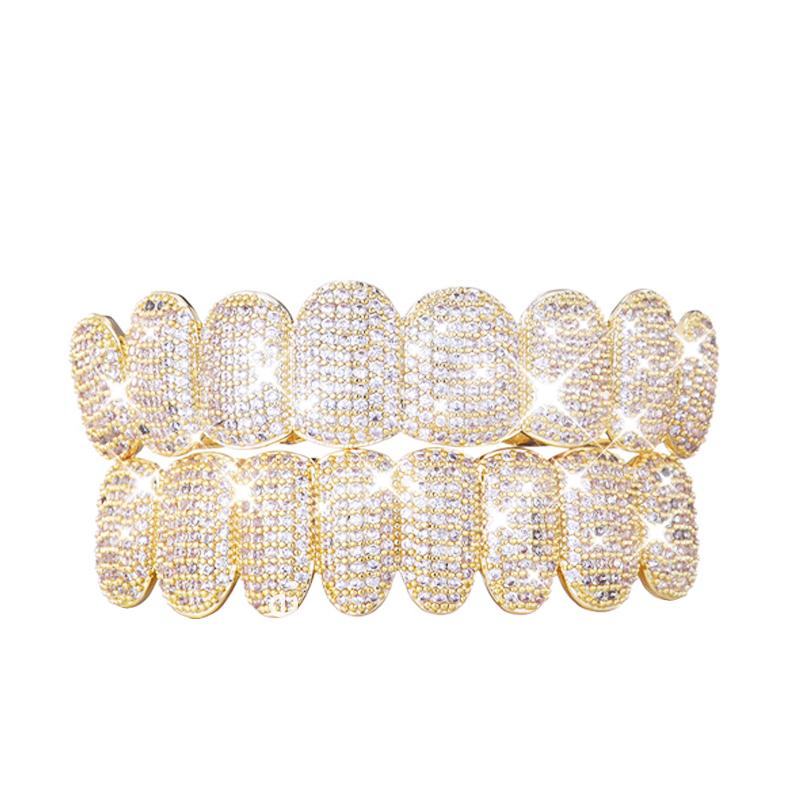 18K Gold Plated Tooth Rapper Jewelry Iced Out Grills For Women Men Hip Hop Teeth Grillz Rhinestones