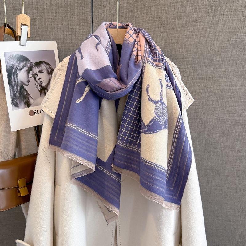 Autumn and Winter Warm Imitation Cashmere Scarf Women's Versatile Thickened Warm Scarf Women's Horse Printed Large Shawl