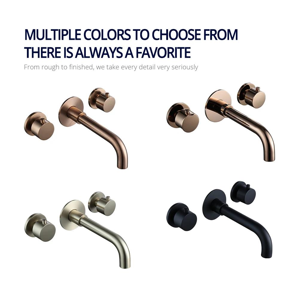 Brushed Rose Gold Basin Faucet 100% Solid Brass Sink Faucet Wall Mounted Brushed Gold Basin Mixer Hot And Cold Bathroom Tap