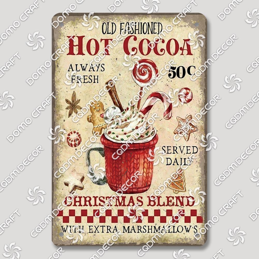 Merry Christmas Hot Cocoa Chocolate Poster Tin Signs Retro Elk Santa Claus Cookies Metal Plate Cafe Kitchen Home Decor Gift