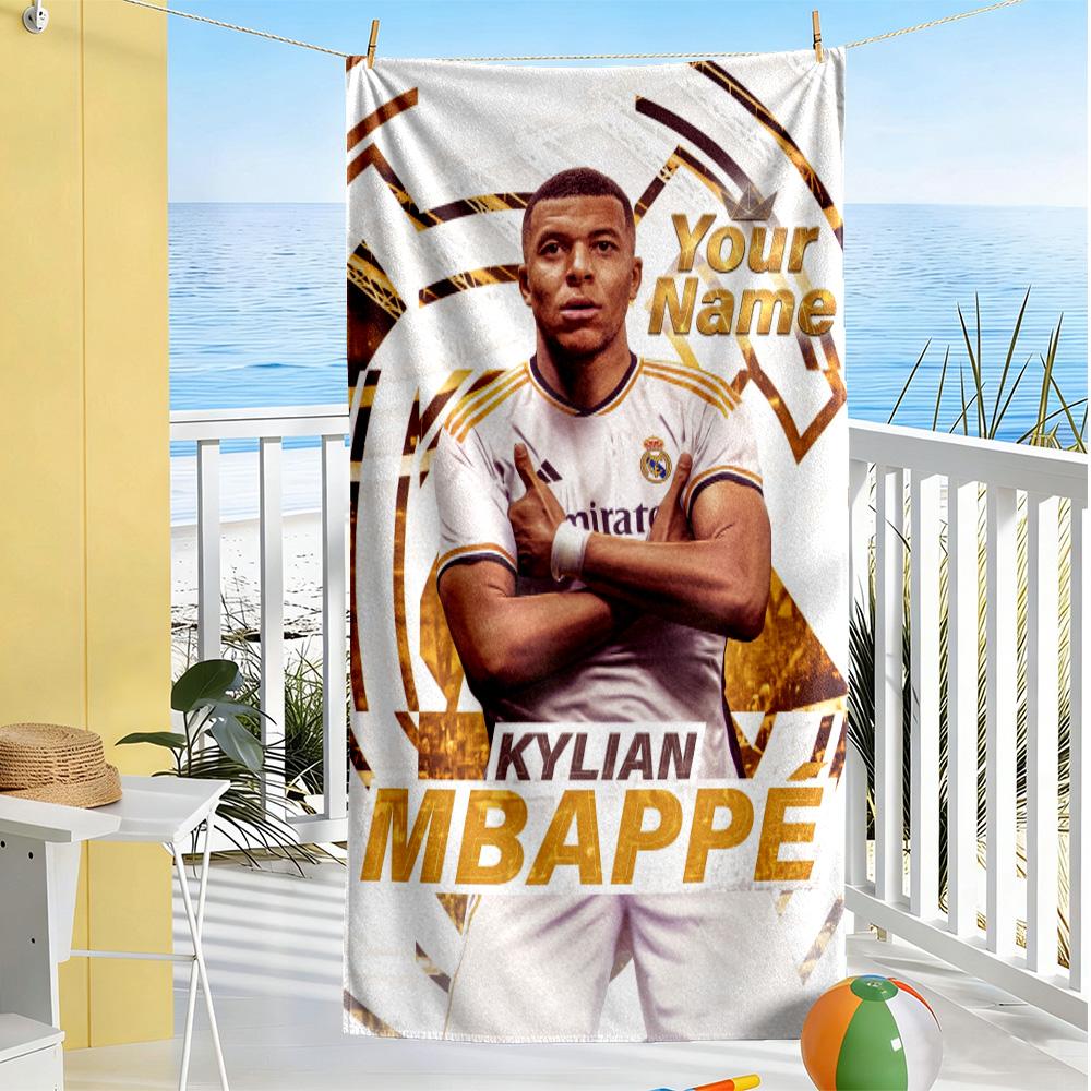 Mbappé Customizable Name Beach Towel Super Soft & Absorbent Suitable for Sports Travel Swimming Yoga Bathroom Beach And Pool