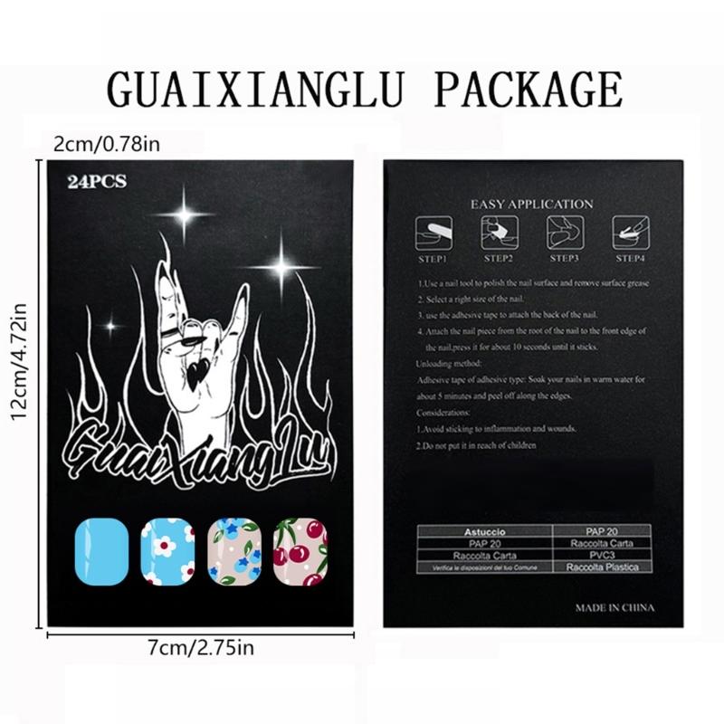 Blue White Floral Blueberry Sweet Design Square False Nail Pack of 24Pieces Artificial Nail Romance Design Easy Apply