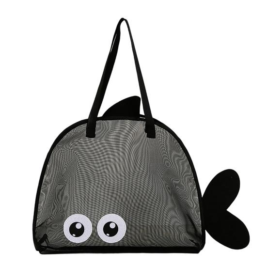 Mesh Beach Bag, Cute Cartoon Fish Shape, with Shoulder Straps Breathable Design, Storage Bag for Beach Toy Swimwear Snacks Outdoor Use