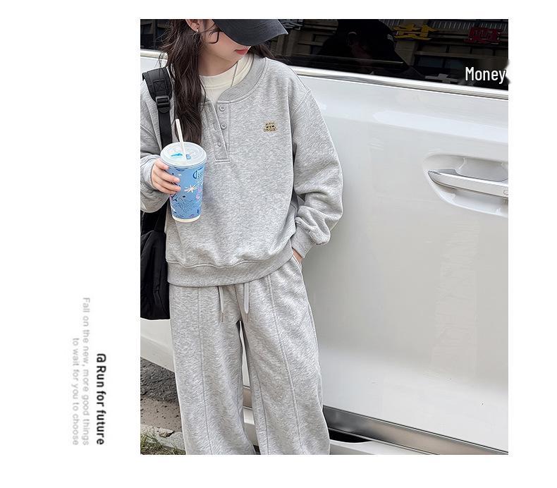 Girls' Faux Two-Piece Hoodie & Wide-Leg Pants Set – Korean Style for Autumn/Winter 2026