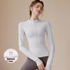 White Stand Collar Zipper Yoga Jacket for Women: Slim Fit, Quick-Drying, Long Sleeve, Autumn/Winter Fitness Top.
