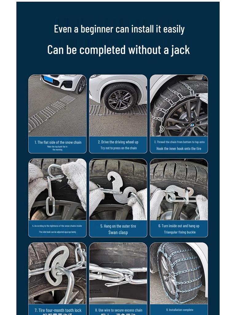 Extra Thick Anti-Skid Manganese Steel Chains for SUVs, Sedans, Off-Road Vehicles, Winter Snow Tires