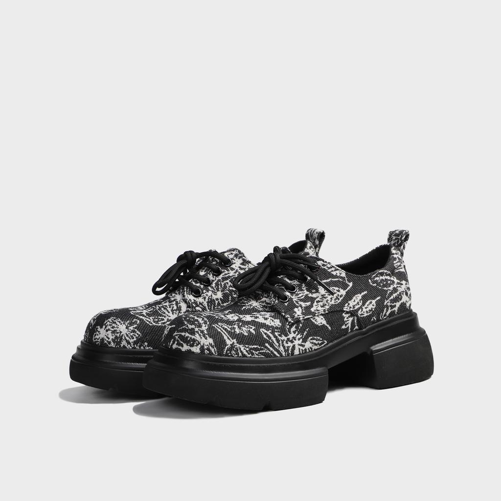 Guofeng Single Shoes 2025 Spring Women's Loafers Platform Thick-soled Thick-soled High-heeled Small Leather Shoes Guochao Fashion Embroidered Prin