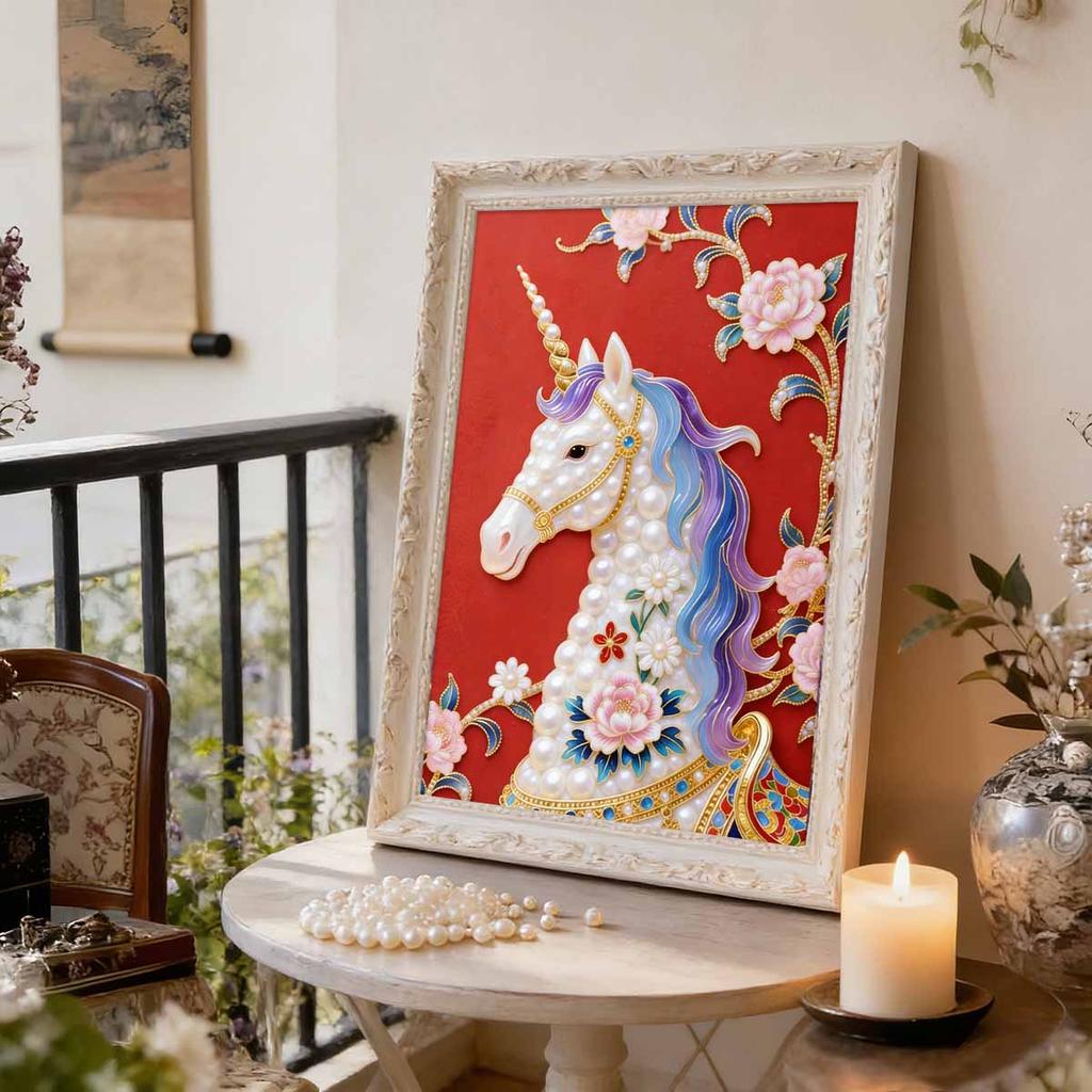 DIY Pearl Painting Set White Horse Pattern Home Decoration Handmade Sticky Diamond Creative Canvas Pearl Art Painting Crafts Perfect Gift