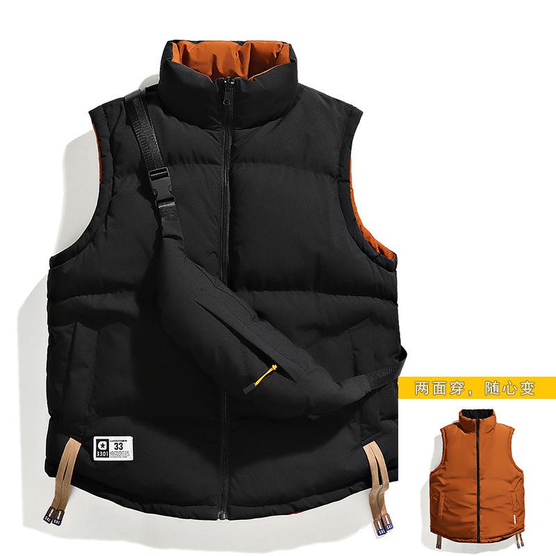 Cotton clothes men wear sleeveless vests on both sides, winter versatile warm jacket, stand-up collar casual cotton-padded clothes, trendy couples