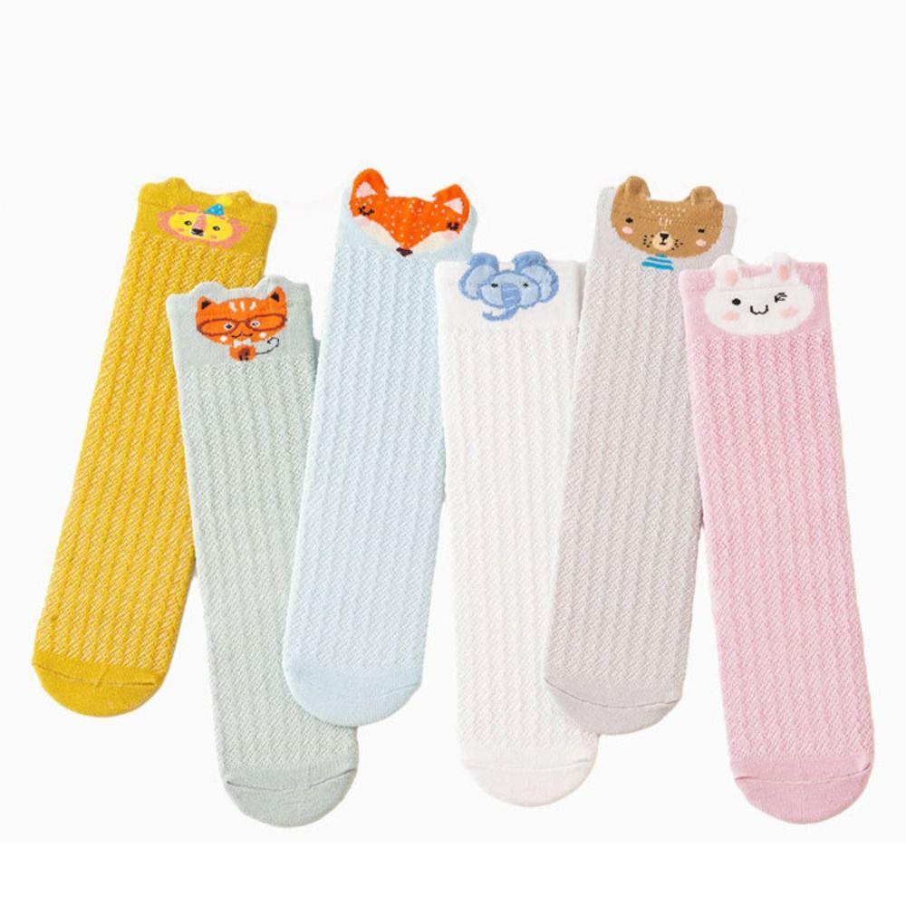 6Pairs Mesh Calf Socks Baby Cartoon Animal Long Tube Socks Cute Infant Cotton Stockings  Kids