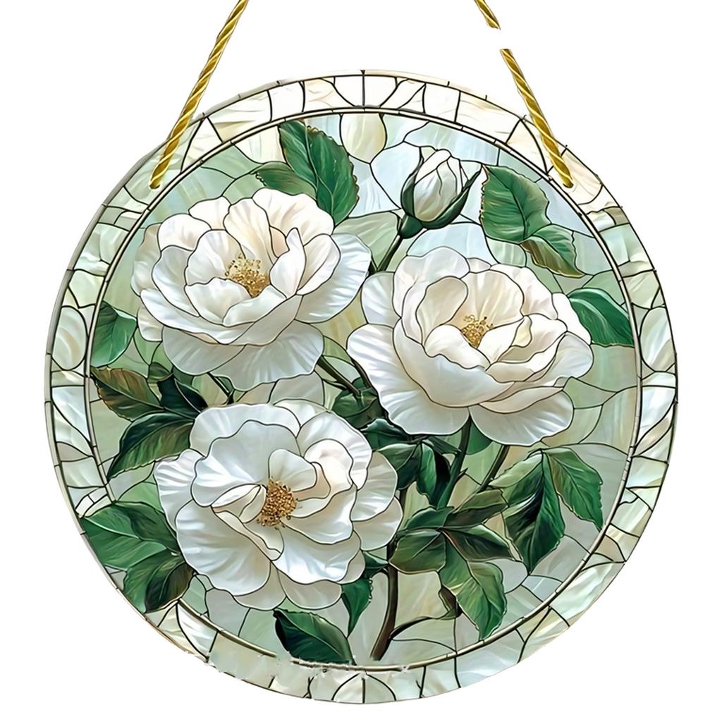 Peacocks/Flower Suncatchers 2D Acrylic Stained Glass Effect Window Hanging Garden Decors Valentines Day Gift for Womens