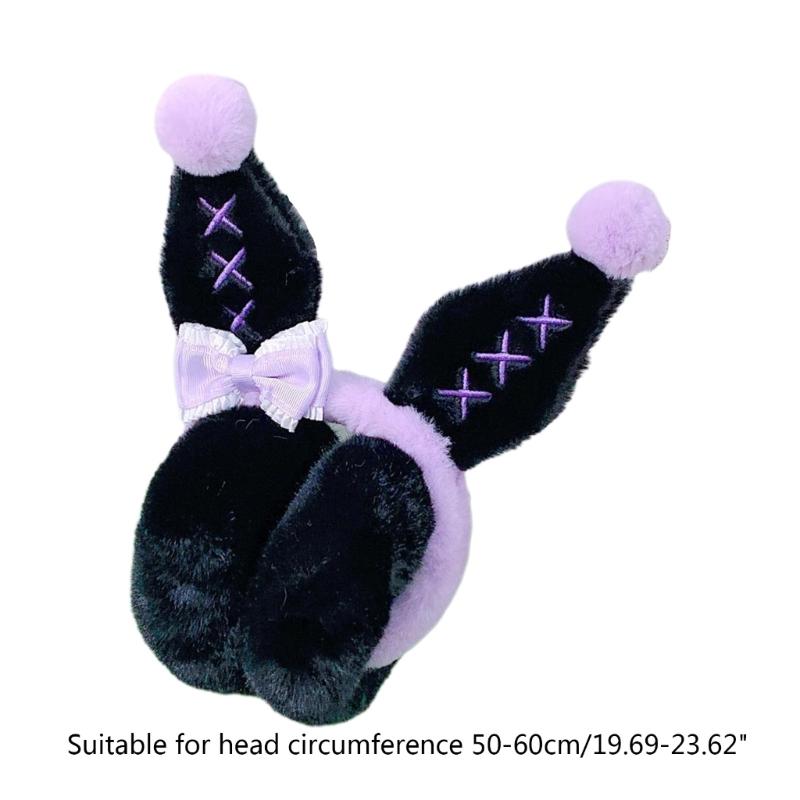 Girls Lovely Bunny Ear Shape Ear Warmer Stuffed Earmuff Warm Plush Winter Earwarmer with Bowknot Decor for Children
