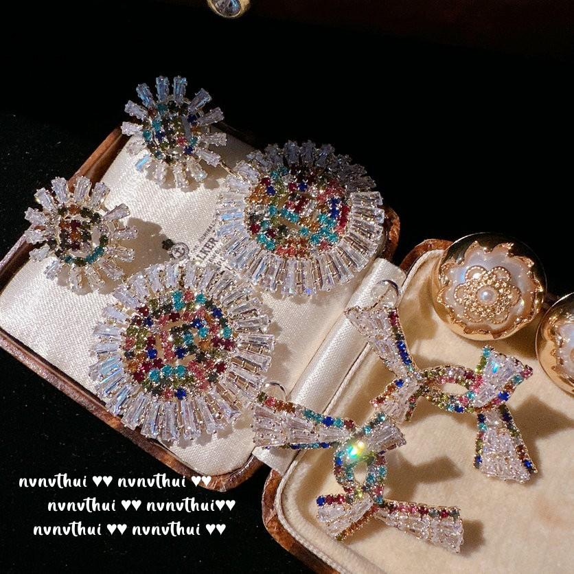 Boucles d'oreilles Bijou Bleuet de la Spree, Plaqué Papalacha Or 18K Boucles d'oreilles Zircon Coloré Enveloppé Sucre