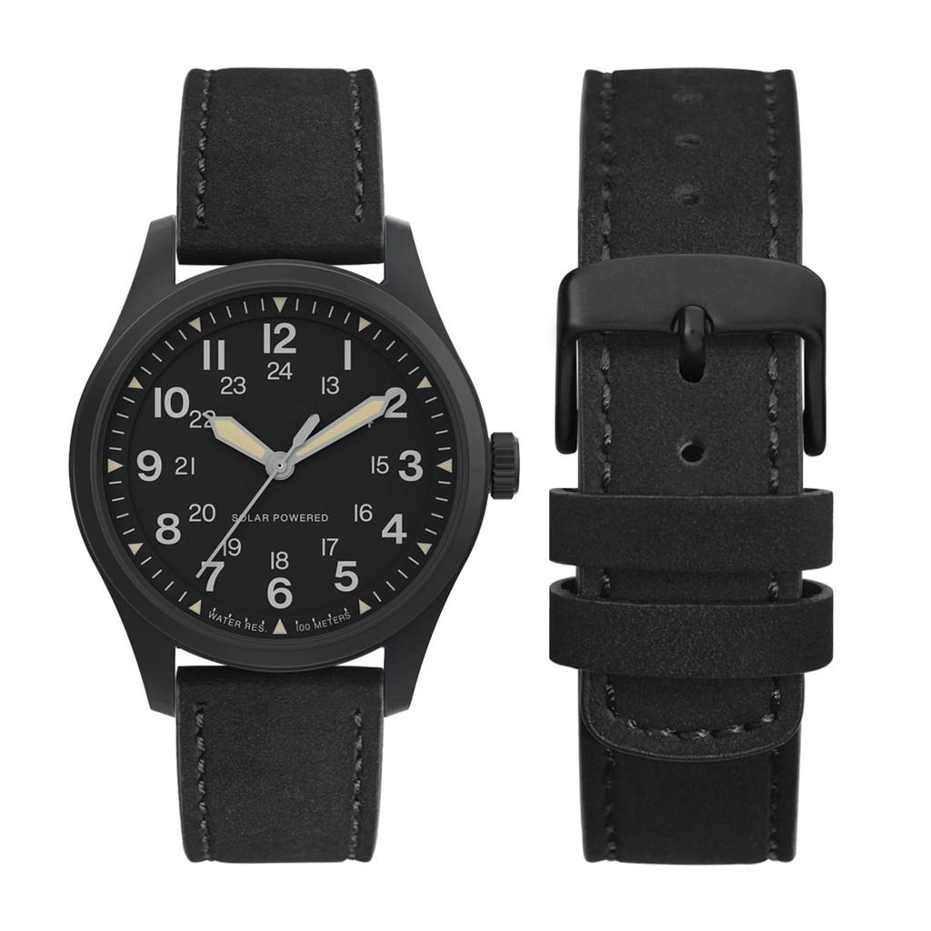 WOCCI Quick Release Leather Watch Strap, 18mm Nubuck Watch Band, Black with Black Buckle