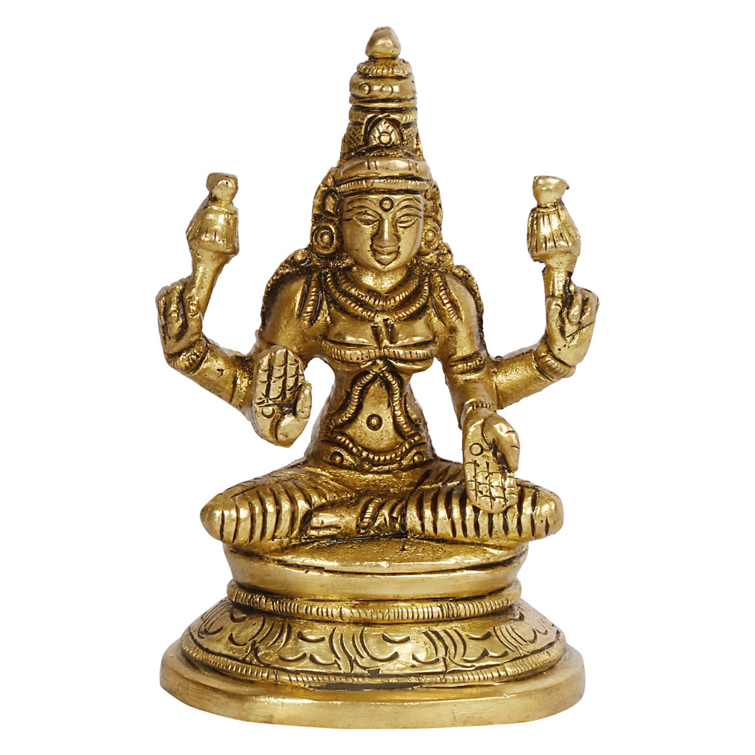 Чистая Латунь Маа Лакшми Сидящая на Лотосе, Дом, Офис, Идол Лакшми Маха