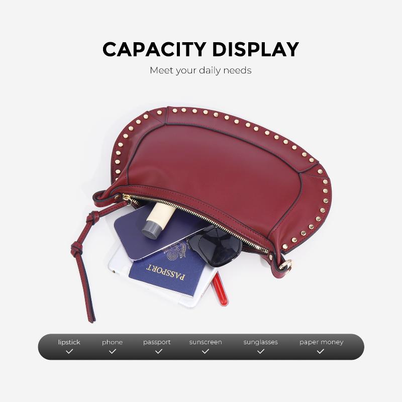 Exquisite Rivet Half-Moon Crossbody Bag European And American Hot-Selling Single Shoulder Crescent Bag