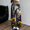 Women Multicolor Spiral Print Wide Leg Pants Elastic Waist Drawstring Loose Fit Summer Casual Beach Resort Long Trousers Stree