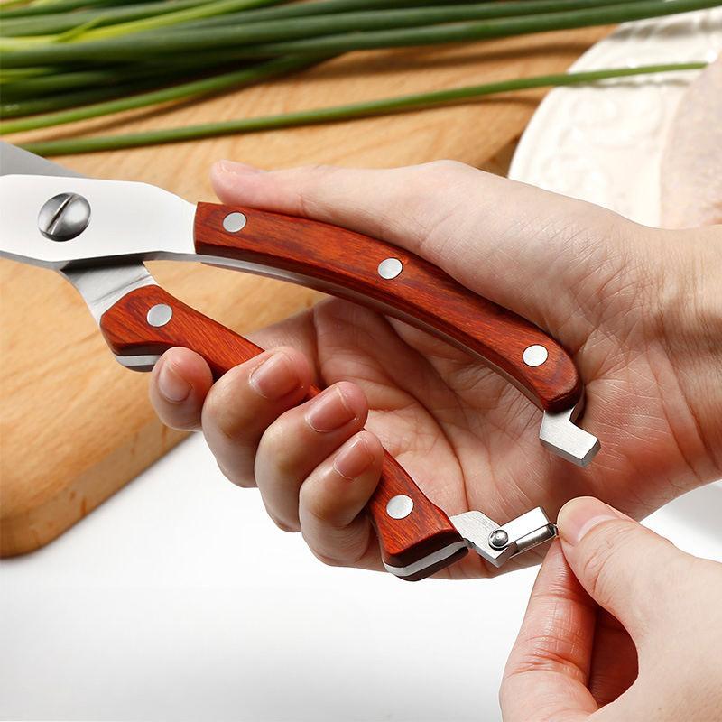 Sharp Chicken Bone Scissors Stainless Steel Multifunctional Kitchen Scissors Wooden Handle Fish Killing Scissors