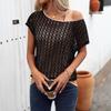Summer Casual Lace Round Neck Short Sleeved Fake Two Piece Knitted Sweater T-Shirts Women’s