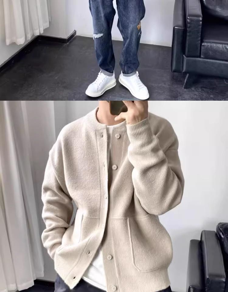 Men's Thick Knit Cardigan - Autumn Winter Solid Color Simple Sweater Coat