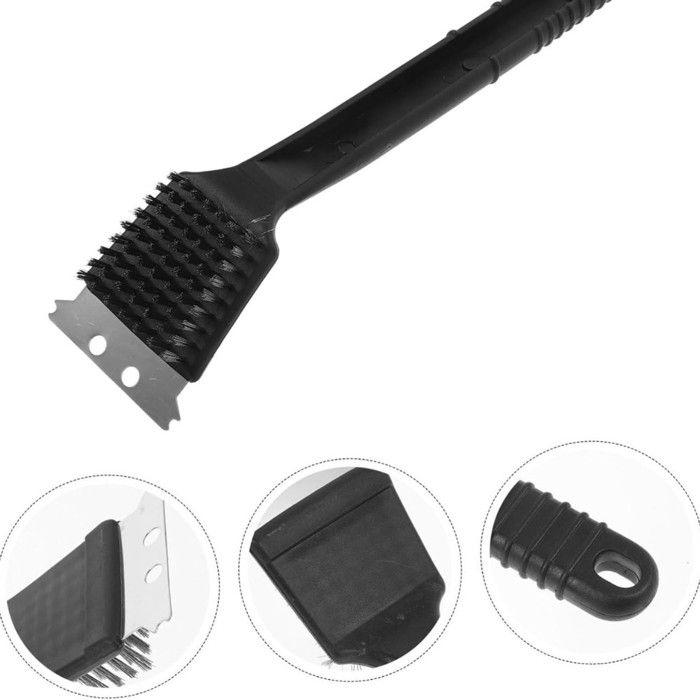 Brosse de nettoyage - Inox - 30 cm - Grattoir intégré - Poils métalliques - Ergonomique