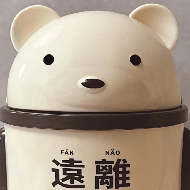 Clutter Storage Bucket Cream-style Cute High-appearance-level Trash Can Creative for Dormitory and Office Desks Mini Lid Strap