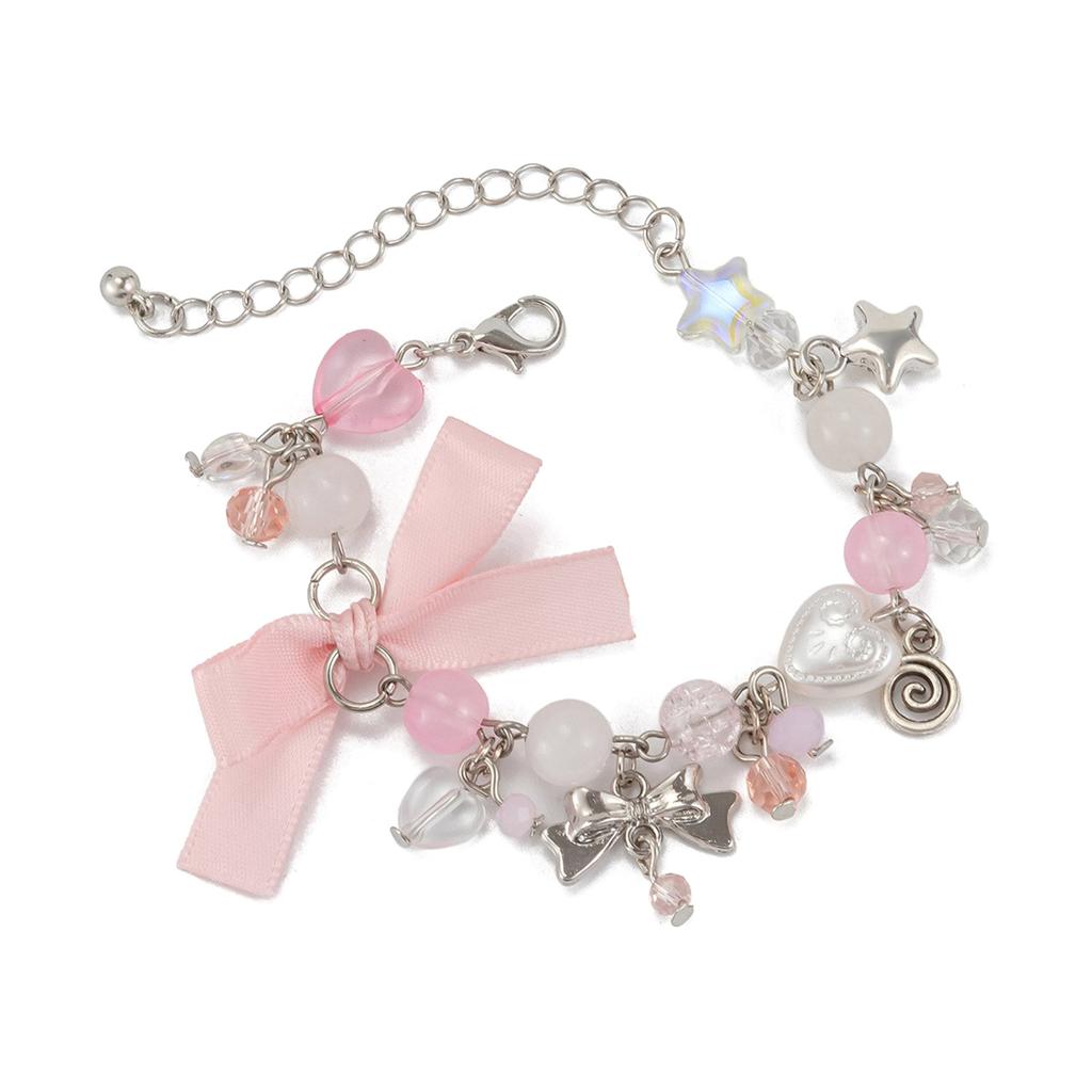 Playful Bowknot Bracelet for Casual Outfits Faux Pearls Beaded Women Wristchain Adjustable Length Handchain Accessory