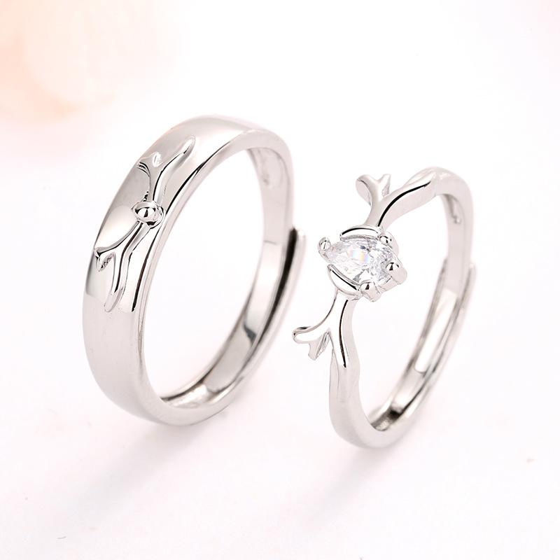 2 Stück 925 Sterling Silber Partnerringe Verstellbar Schlichtheit Mode Exquisit Herren Damen Schmuck Zubehör Hochzeitsfeier Geschenk