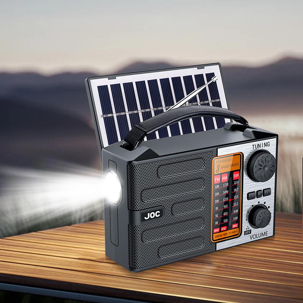 Portable AM FM SW Radio with LED Flashlight & BT Speaker Solar Charging Emergency Radio Full Band Radio Receiver for Outdoor