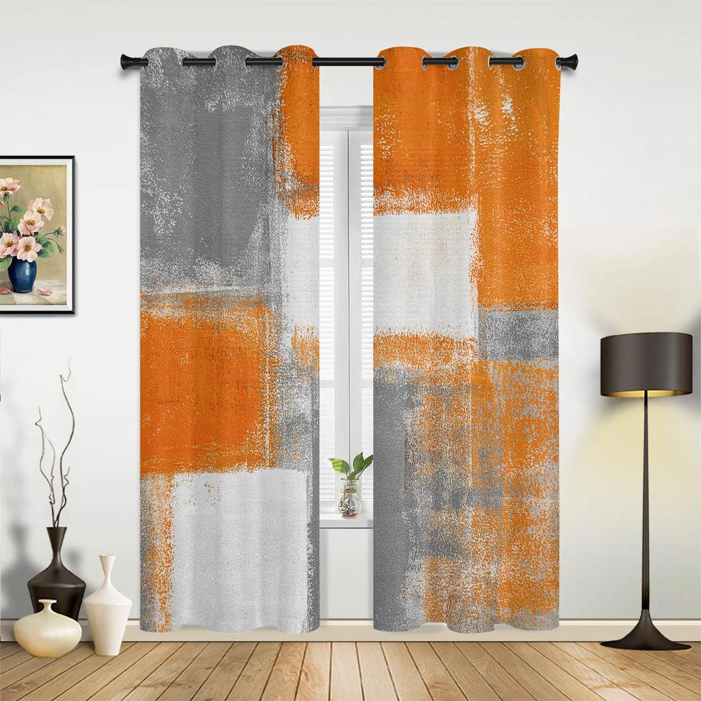 Oil Painting Abstract Geometric Yellow Gray Curtains Bedroom Living Room Drapes Kitchen Kid Window Curtain Home Decor Polyester Washable Area Ready
