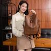 Women's PU Backpack Double Zipper Solid Color Retro Large Capacity School Bag Multifunctional Shoulder Bag