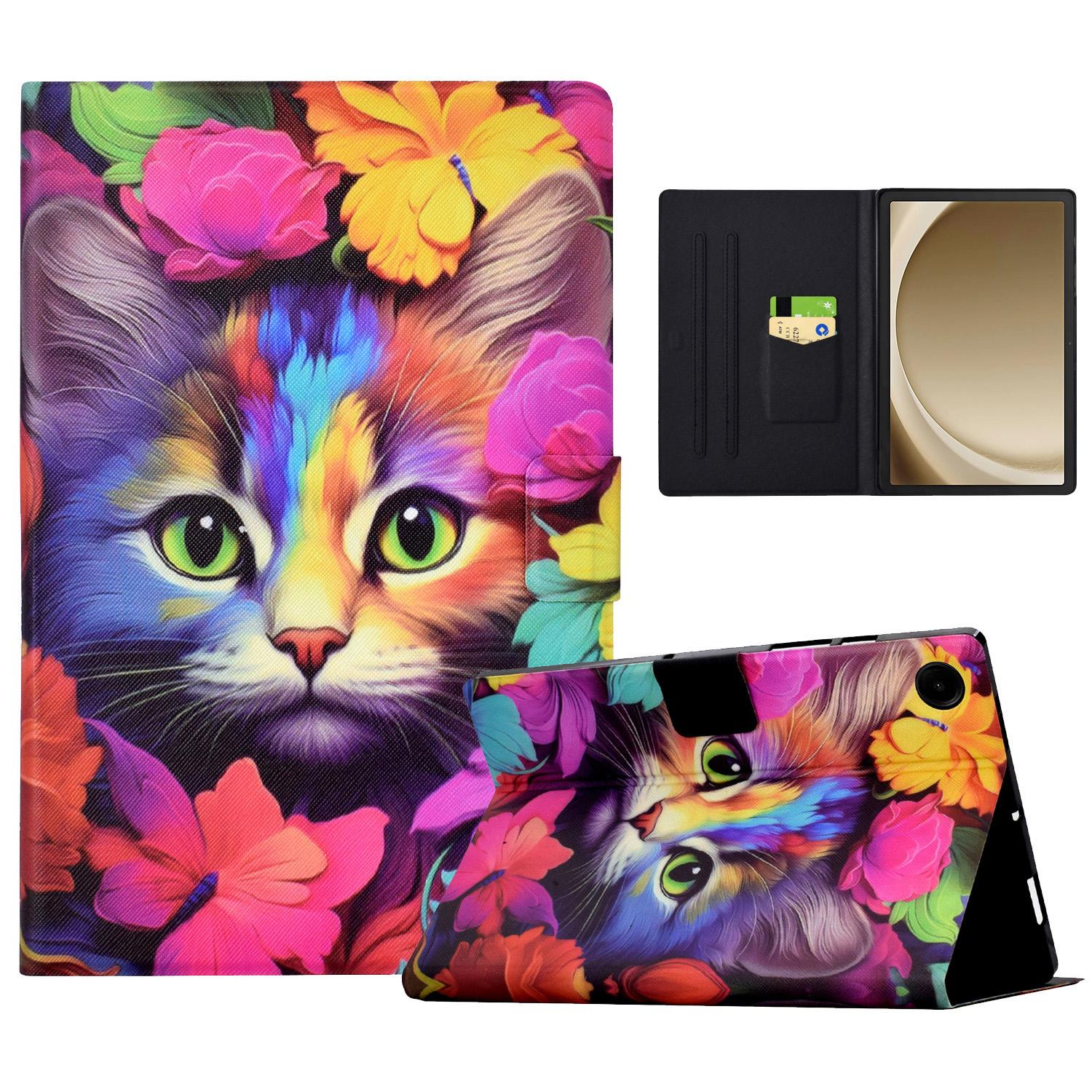 

For Samsung Galaxy Tab A9+ Case PU Leather Pattern Tablet Cover with Auto Wake/Sleep Rose Cat