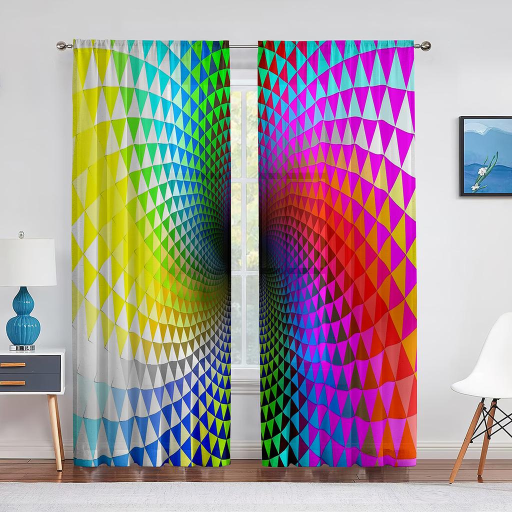 Psychedelic Multi Colour and Trippy Art Tulle Curtain for Living Room Bedroom Decor Sheer Curtains Room Kitchen Window Treatment