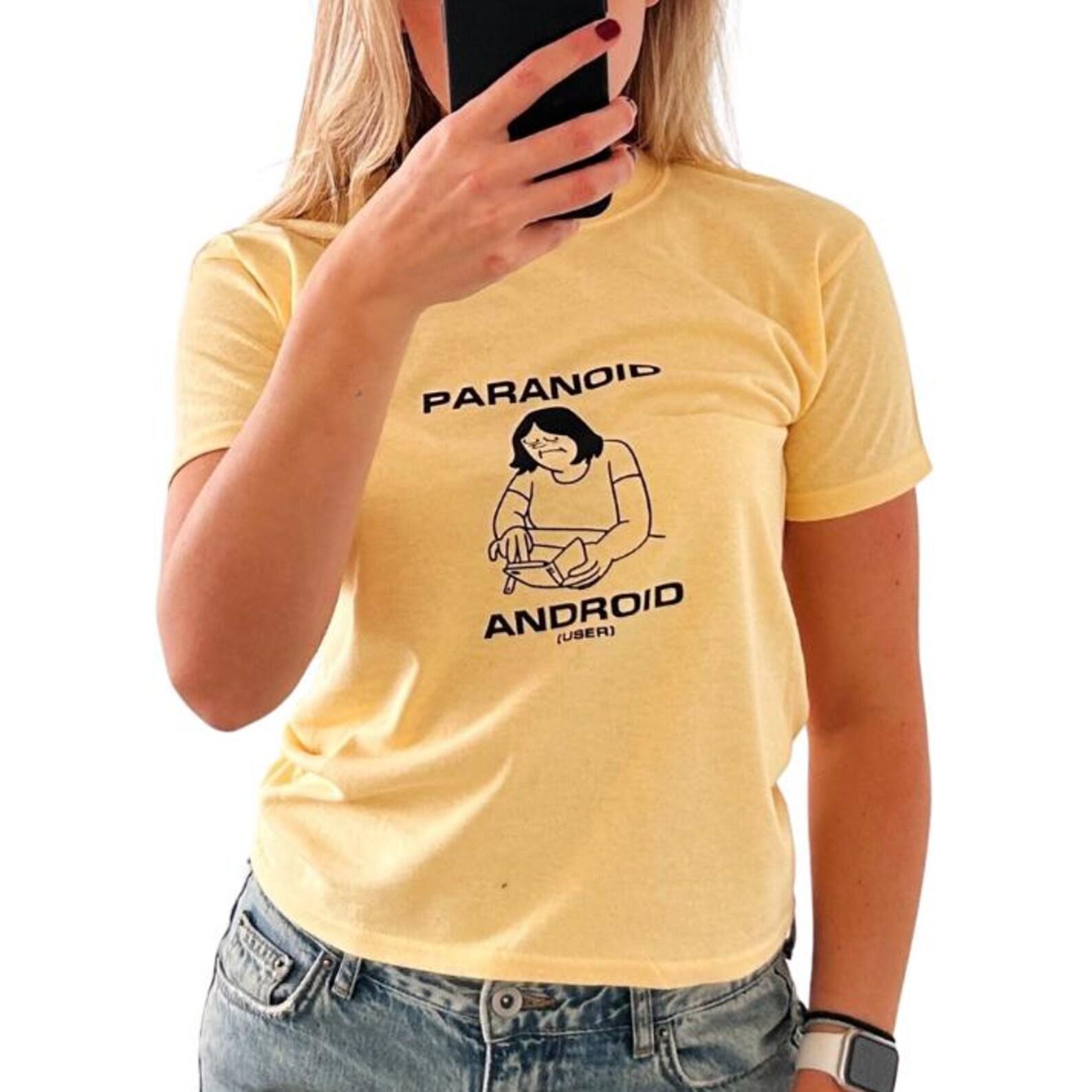 Paranoid Android Cropped Baby Tee – Yellow Haze, Hand Printed 2XL
