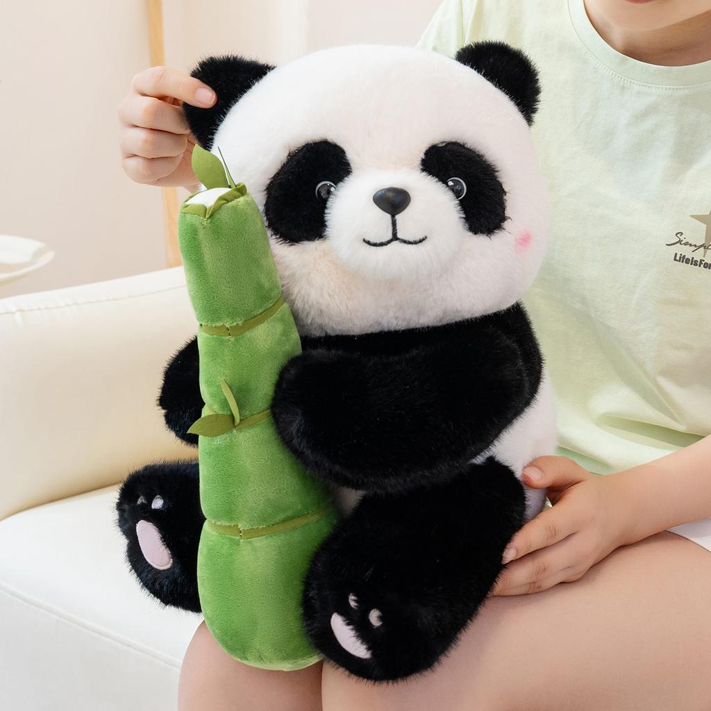 25/35CM Cartoon Panda Plush Pillow Holding Bamboo and Tree Stumps Lovely National Treasure Panda Toy Home Decoration Birthday