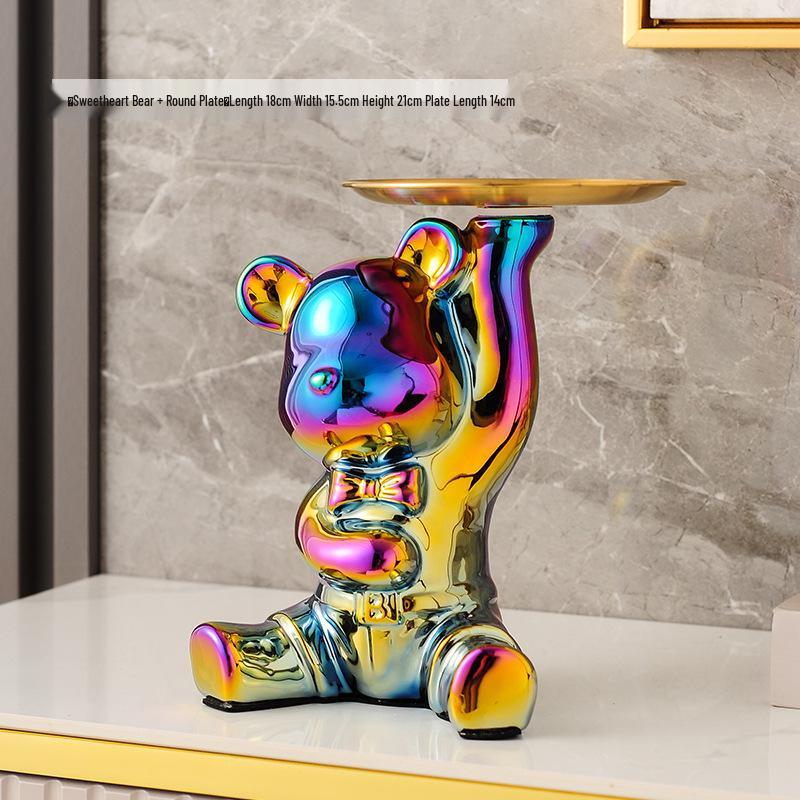 Elegant Ceramic Bear Storage Tray & Piggy Bank - Hallway Shoe Cabinet & Living Room Decor