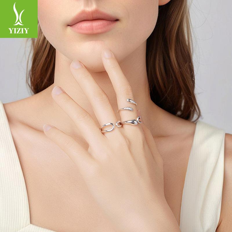 Personalized Minimalist Feng Shui Drop Open Ring Collection, Classic Fashion Men'S And Women'S S925 Sterling Silver Ring