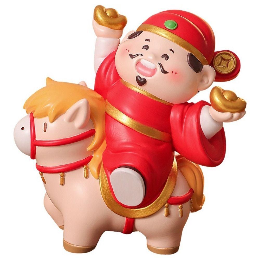 Kunstharzhandwerk Statue des Glücksgottes Schaukelpferd Niedliches Design Pferd Jahr Maskottchen Ornament Chinesische Tradition Cartoon-Stil