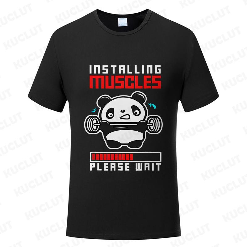Funny Panda Gym Print T-Shirt Summer Tees for Men Women O-neck Casual Short Sleeve Weightlifting Installing Muscles Fashion Tops