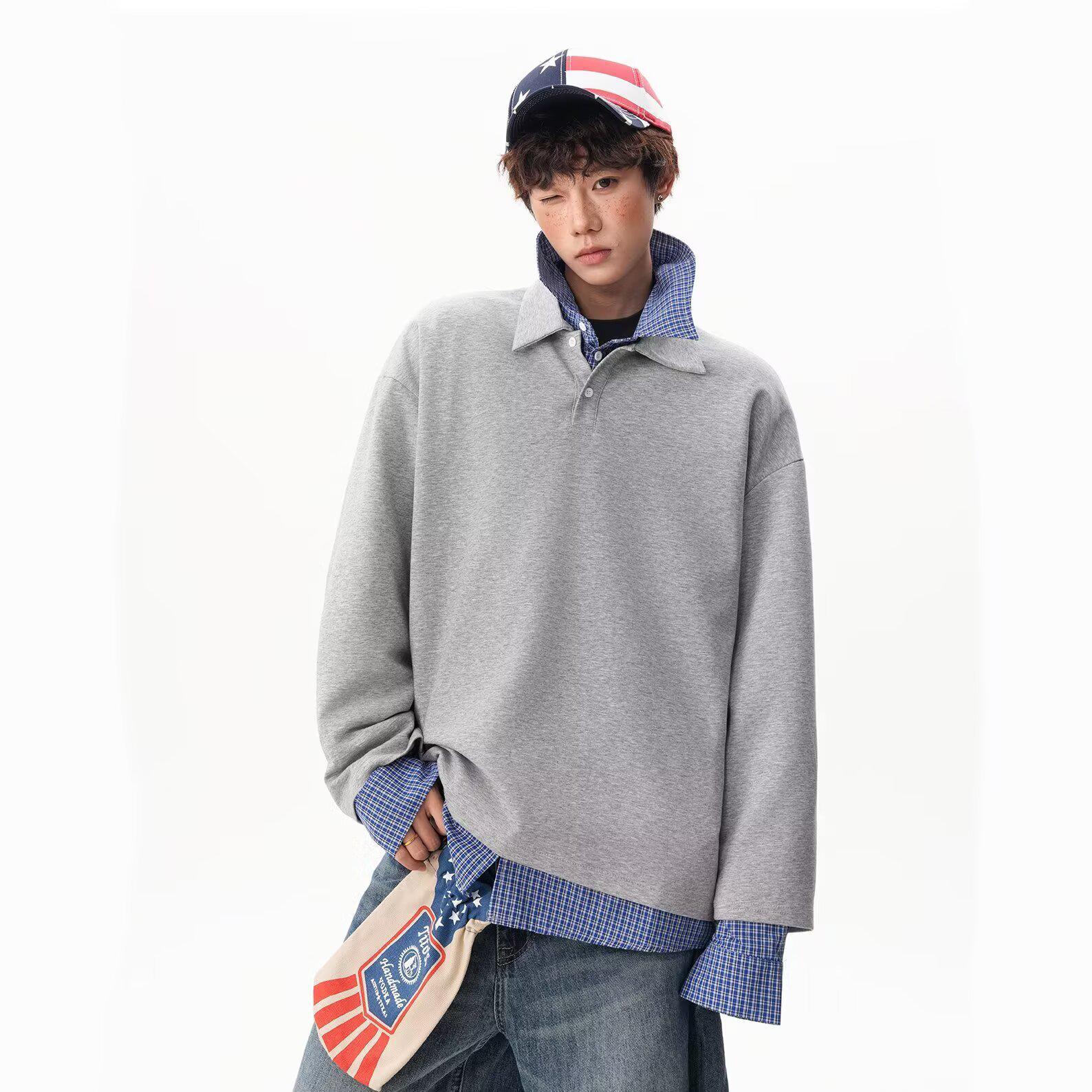 

Retro Patchwork Two-Piece Hoodie with Shirt Collar - Men s Trendy Autumn Academic Style Jacket for Couples 3X Large