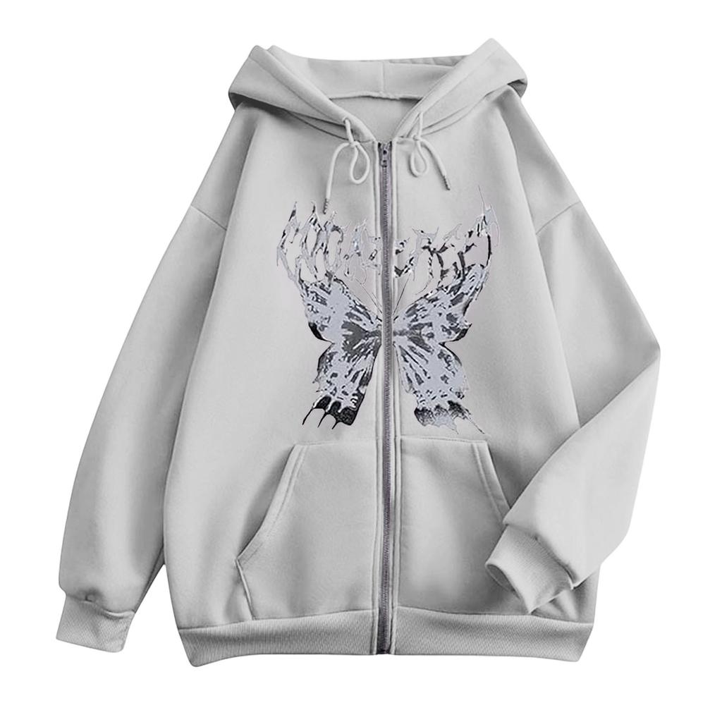 Women's Zip Up Hoodie Loose Fit Casual Printed Sweatshirt