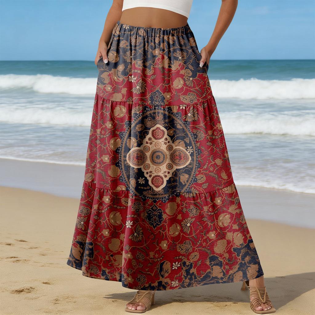 Women's Casual High Waist Drawstring A-line Skirt Color Skirt With Pockets