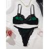 Sexy Bra Set Dark Green Sex Set Thin Lace Underwear Big Chest Small Sex Bra Set