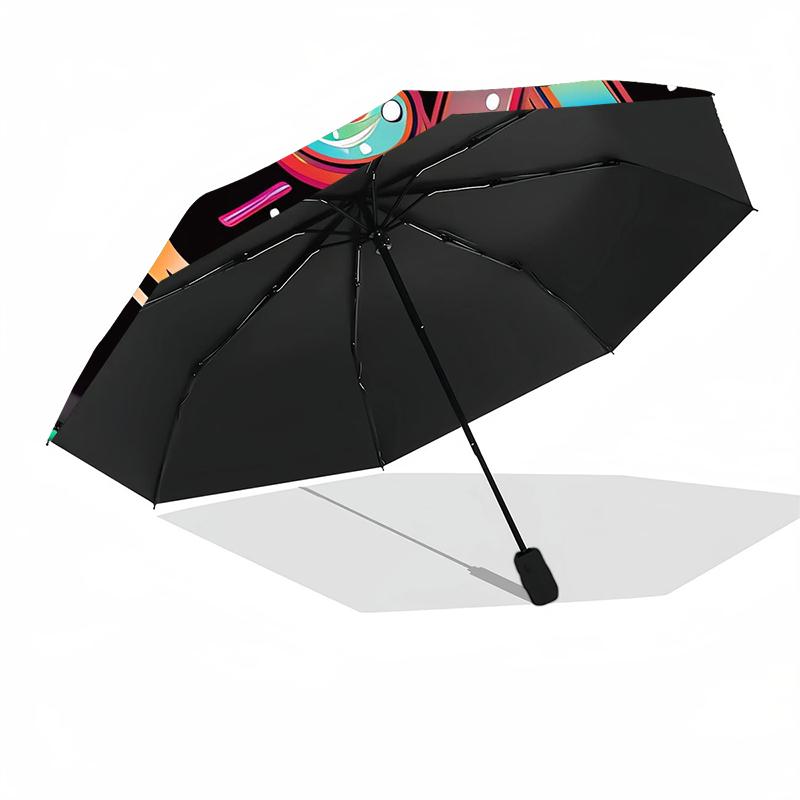 1 PC Automatic Folding Umbrella - Rock Music Pattern, Portable & Foldable Design with 8 Ribs, Christmas Birthday Gifts