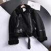 Winter Women Thick Warm Suede Jacket Short Motorcycle Brown Coats Faux Shearling Sheepskin Leather Jackets Outwear
