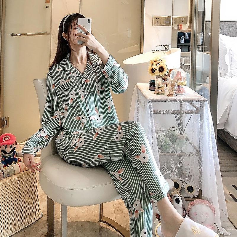 Spring and autumn thin long-sleeved pajamas women's Internet celebrity style cute rabbit cardigan loungewear loose two-piece suit women